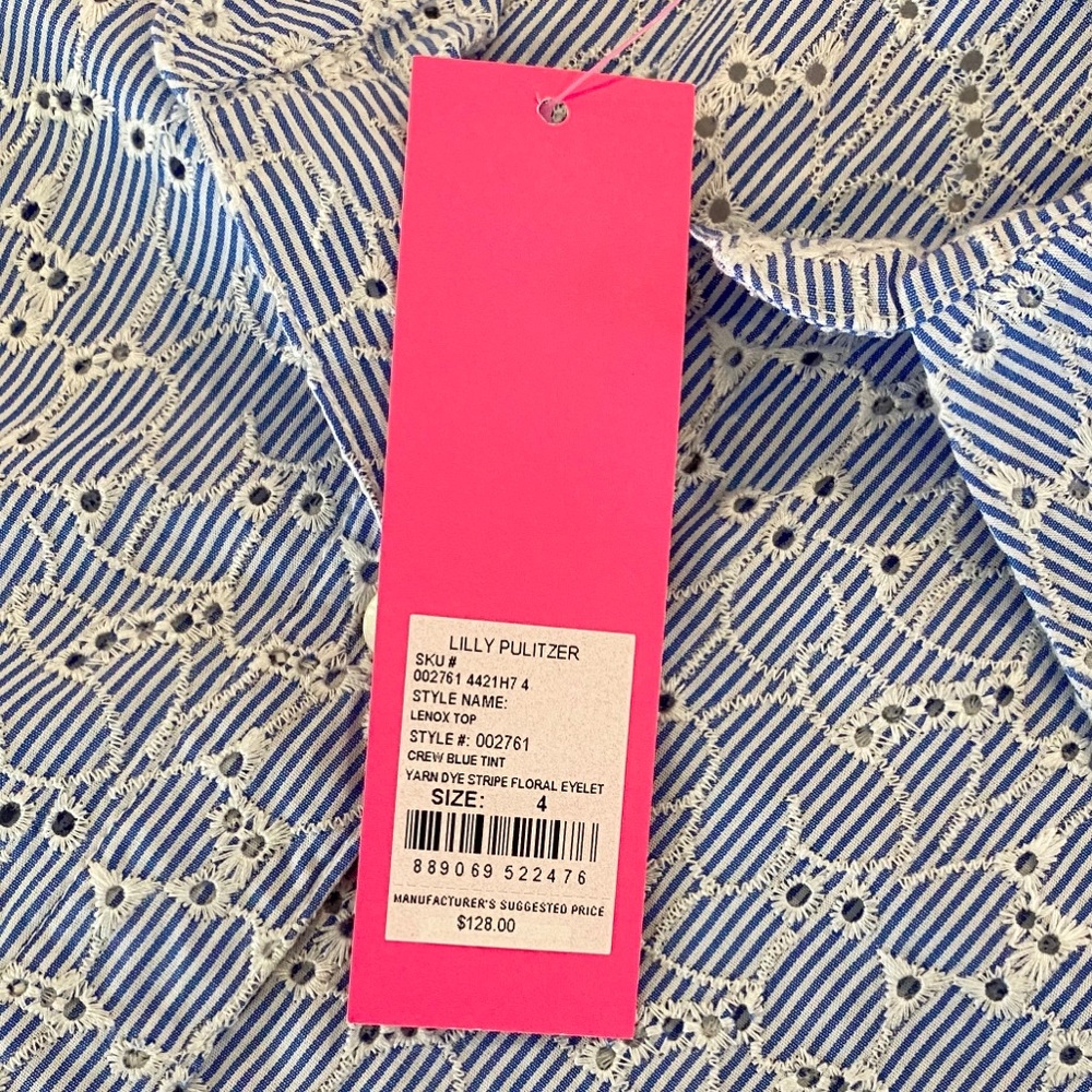 Lilly Pulitzer Lenox Top Floral Eyelet Crew Blue - Picture 7 of 8